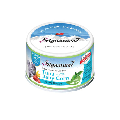 Signature7 Cat, Hrana Umeda pentru Pisici, Reteta cu Ton in Sos de Porumb Baby 70g