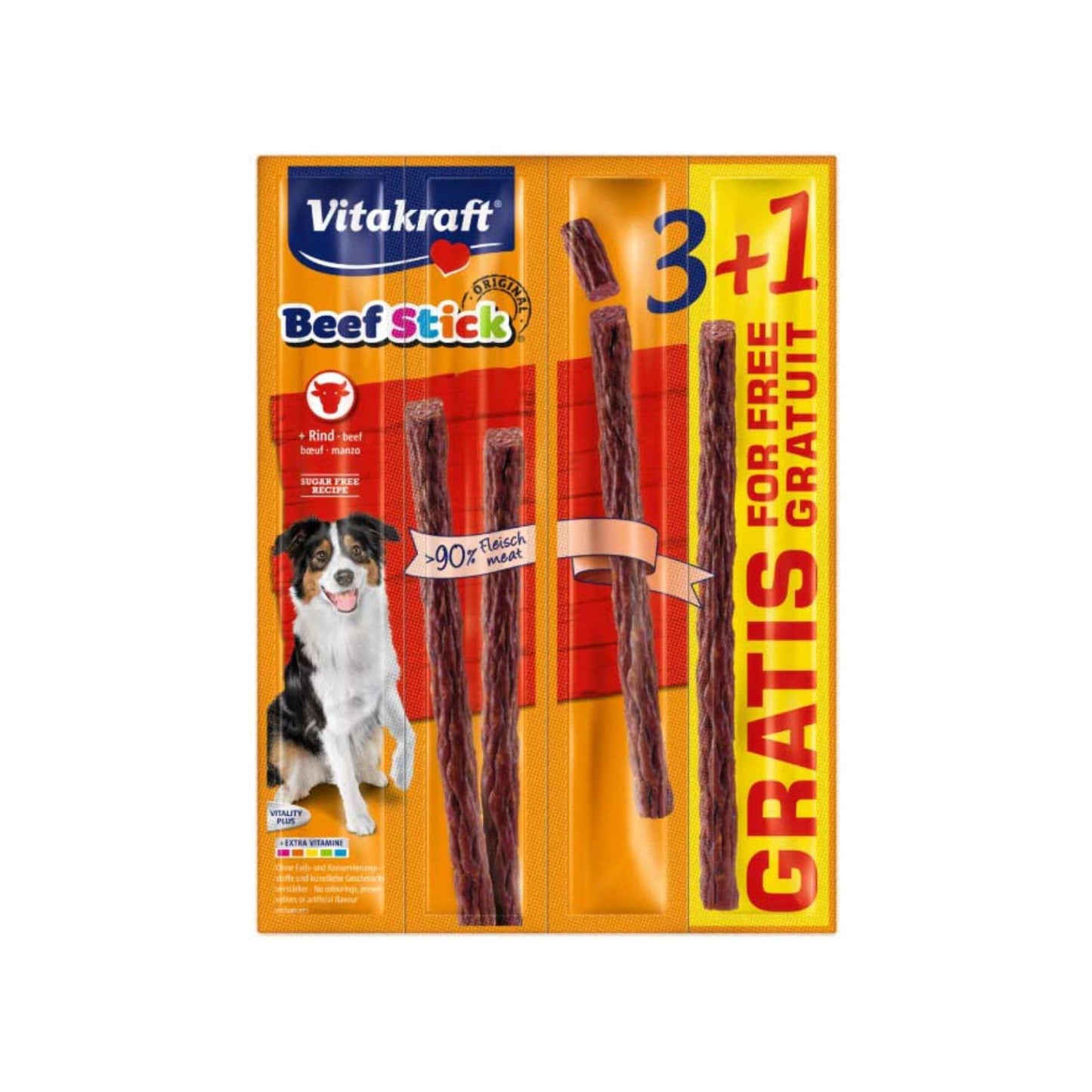 Vitakraft Beef Stick, Recompense pentru Caini cu Vita, Pachet Promotional 3+1 Gratis, 4 bucati, 48g