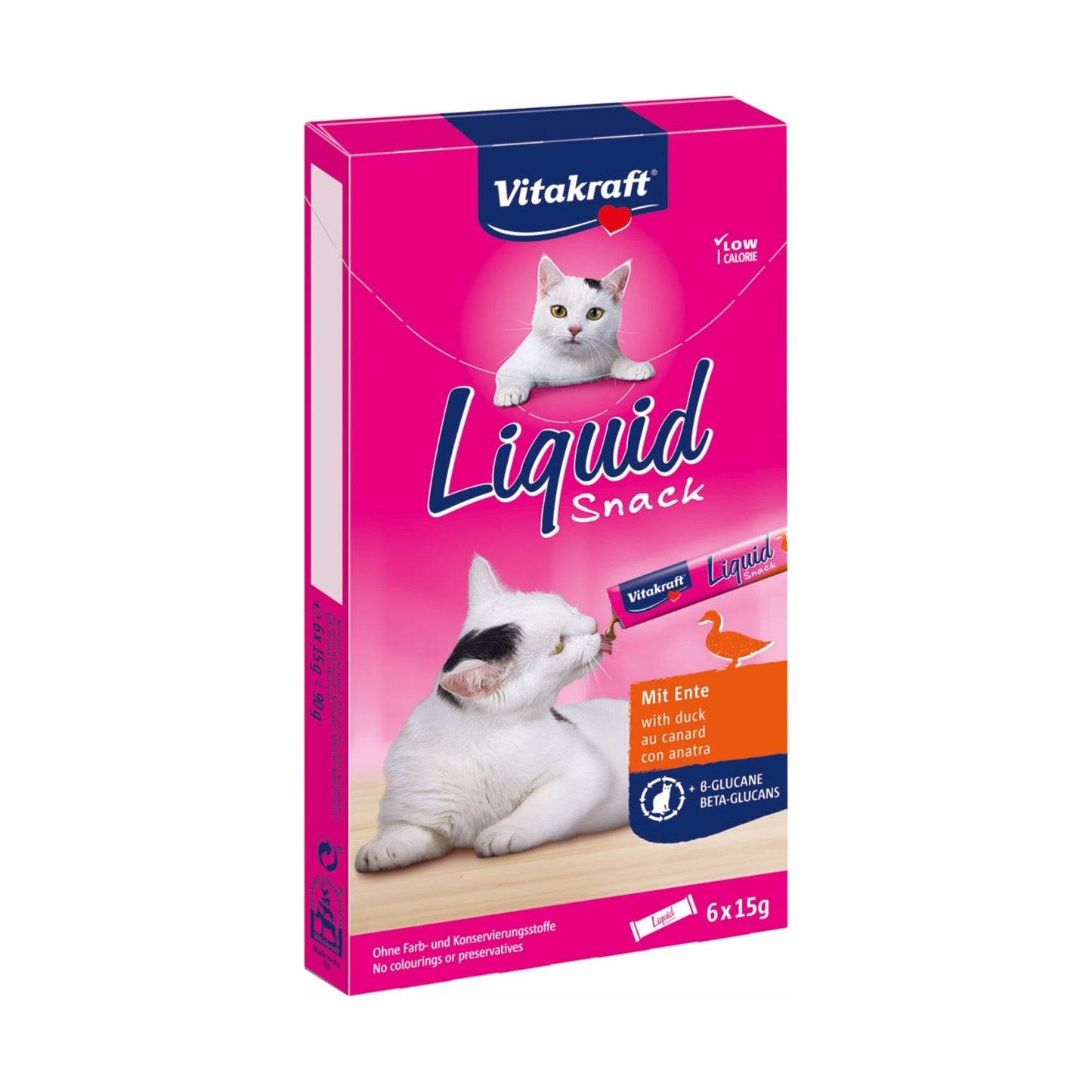 Vitakraft Liquid Snack, Recompensa Lichida Cremoasa pentru Pisici, cu Rata, 6 x 15g, 90g