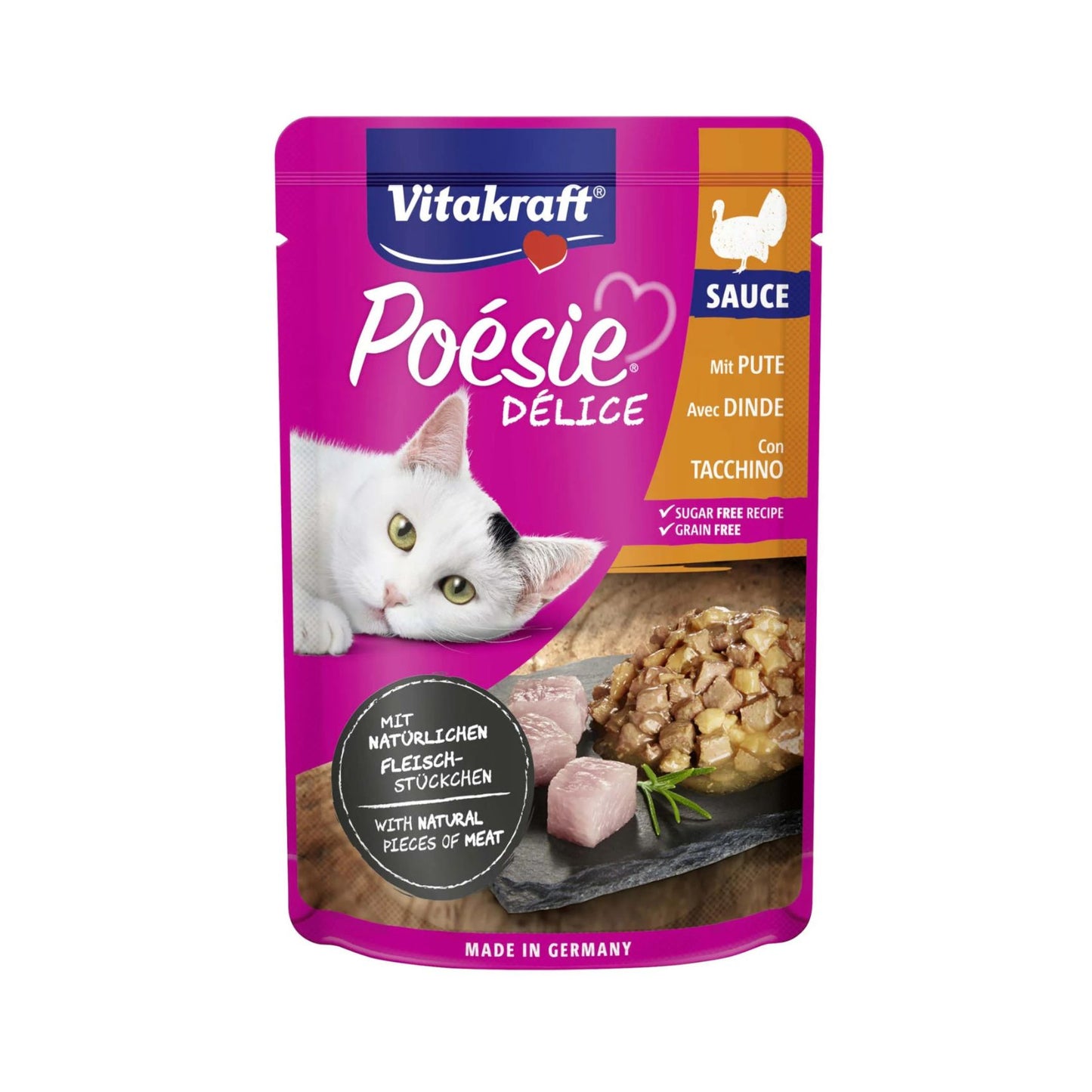 Vitakraft Poesie Delice Sauce, Hrana Umeda pentru Pisici cu Piept de Curcan in Sos, Plic 85g