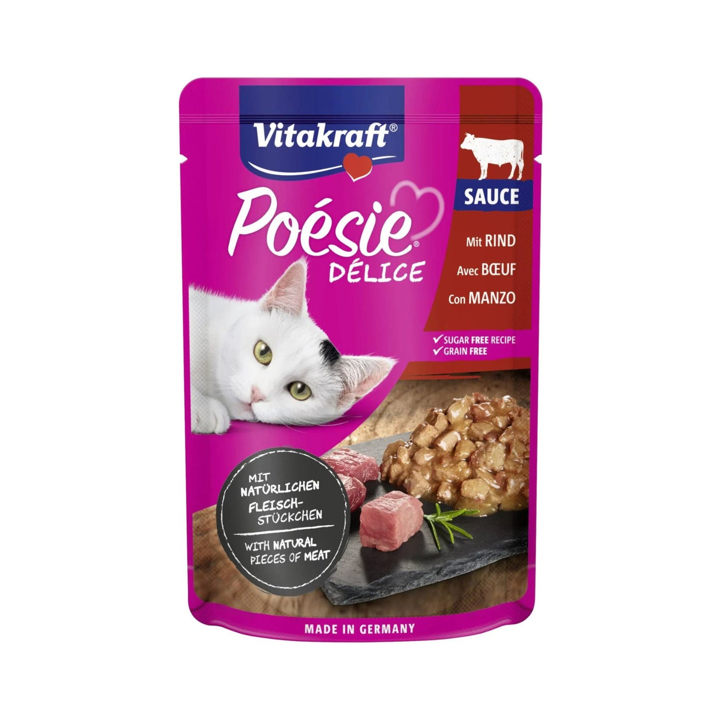 Vitakraft Poesie Delice Sauce, Hrana Umeda pentru Pisici cu Vita in Sos, Plic 85g