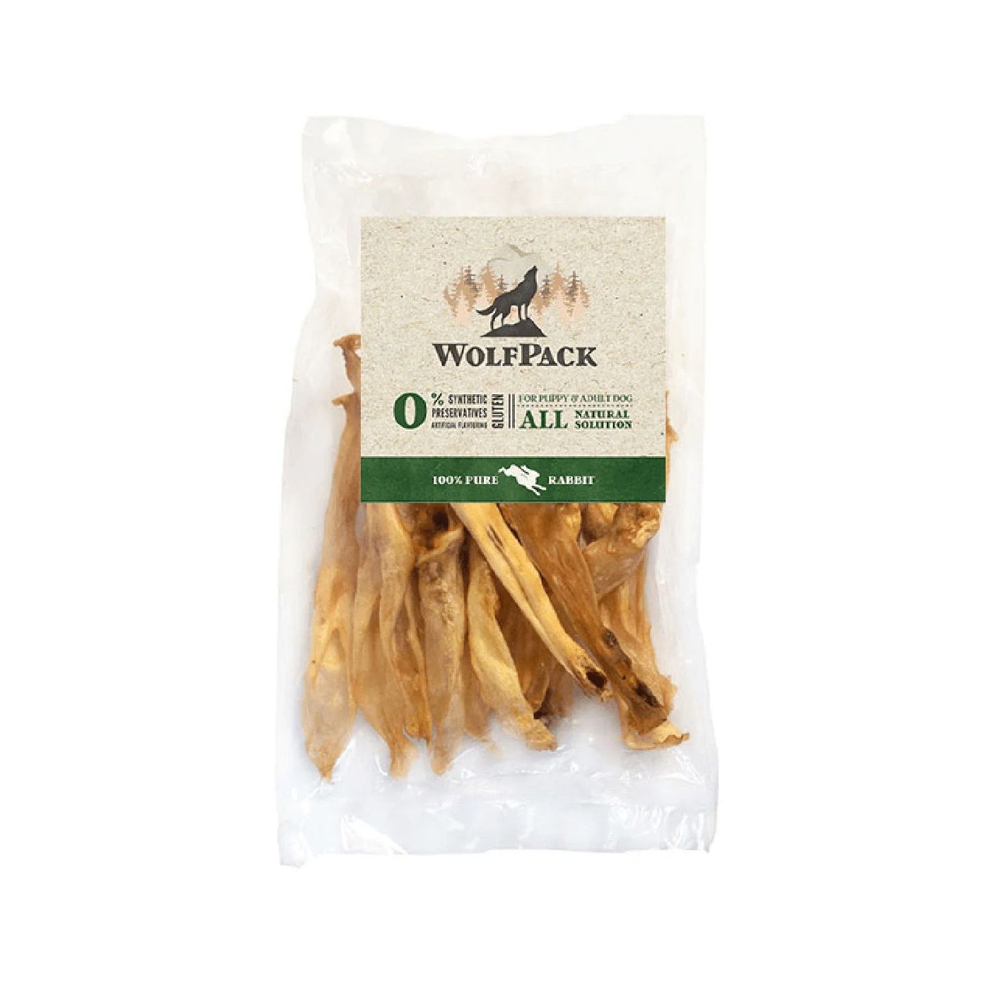 WolfPack Natural Snacks, Urechi de Iepure Uscate pentru Caini, Fara Gluten, 15 Bucati