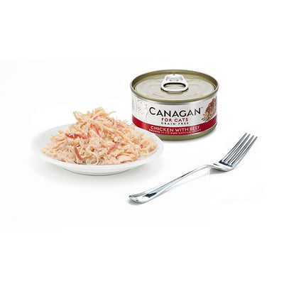 Canagan Chicken with Beef Conserva, Hrana Umeda pentru Pisici, Adult si Junior, cu Pui si Vita, Fara Cereale, 75g