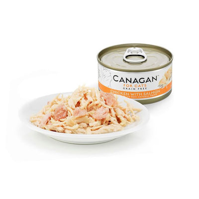 Canagan Chicken with Salmon Conserva, Hrana Umeda pentru Pisici, Adult si Junior, cu Pui si Somon, Fara Cereale, 75g