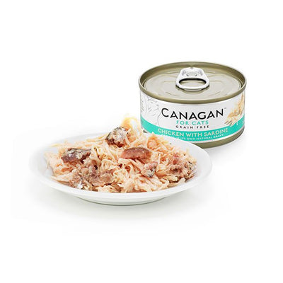 Canagan Chicken with Sardine Conserva, Hrana Umeda pentru Pisici, Adult si Junior, cu Pui si Sardine, Fara Cereale, 75g