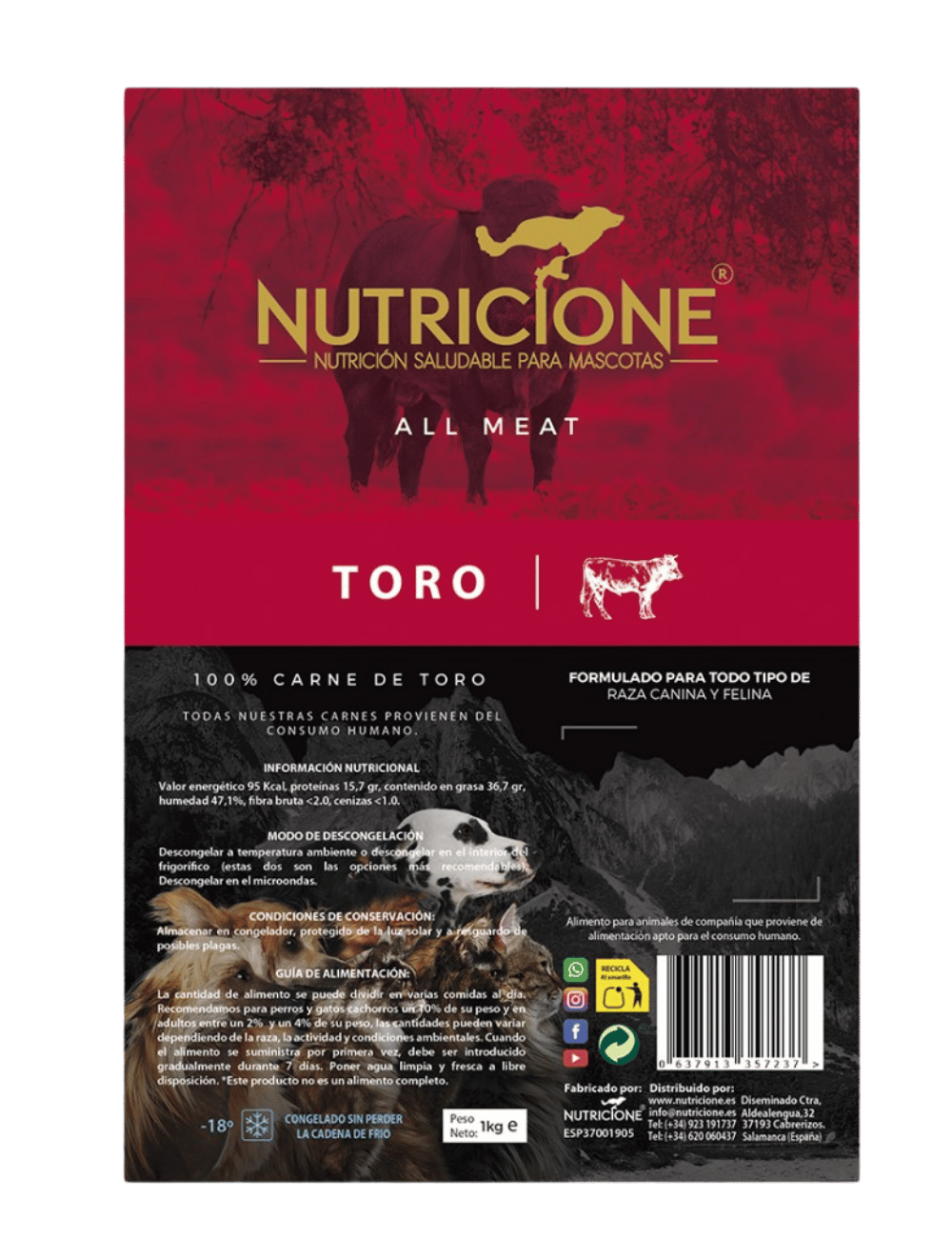 BARF 100% carne de taur – etichetă produs 1 kg