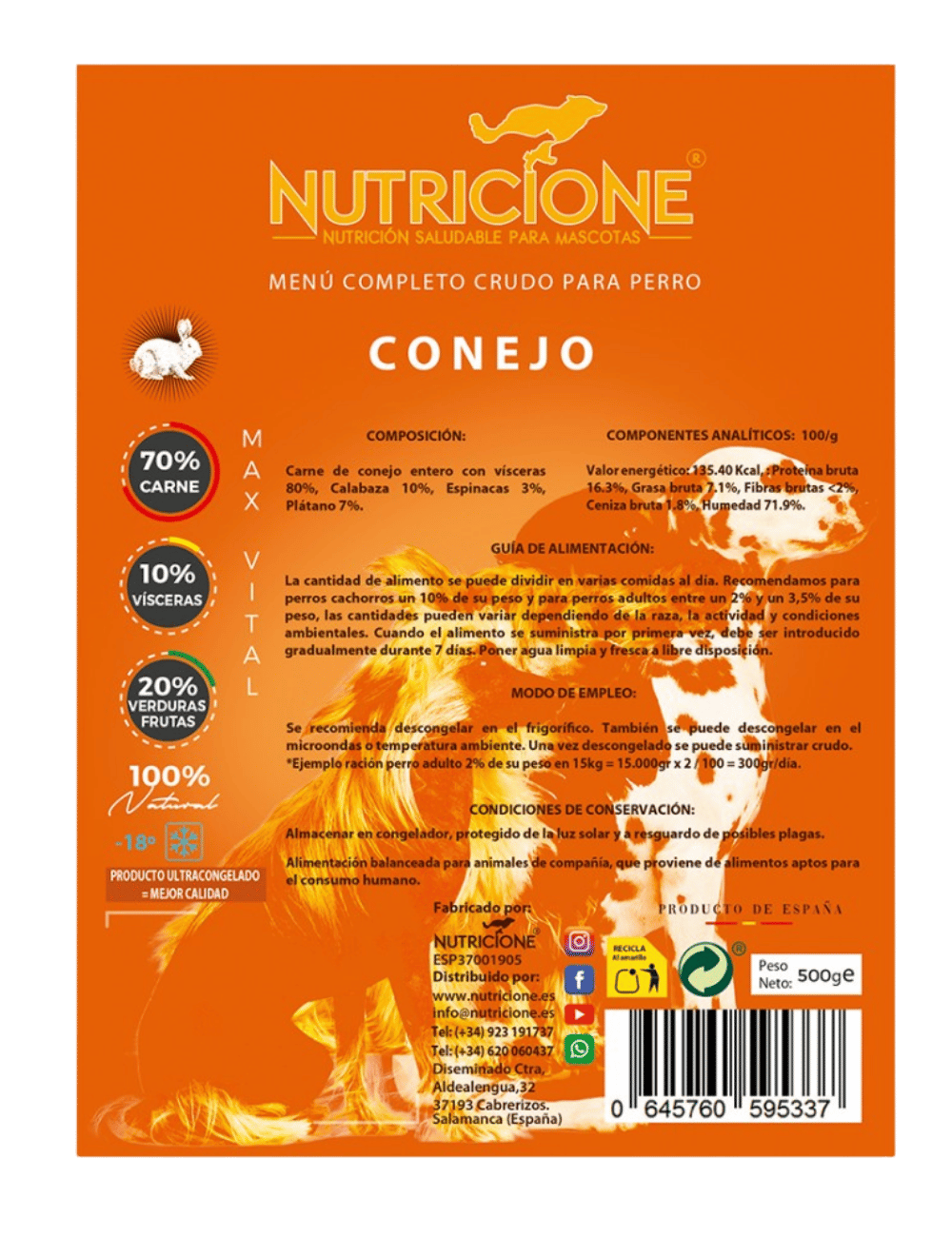 Etichetă BARF complet pentru câini din carne de iepure – Nutricione