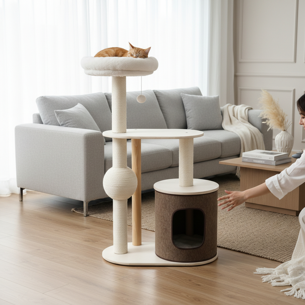 Meraki Home, Ansamblu pentru Pisici, Realizat din Lemn, IVORY HAVEN