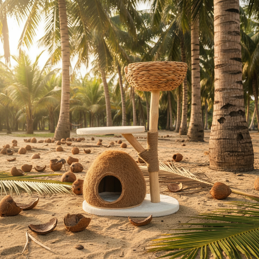Meraki Home, Ansamblu pentru Pisici, Inspirat din Natura, NATURAL COCONUT NEST