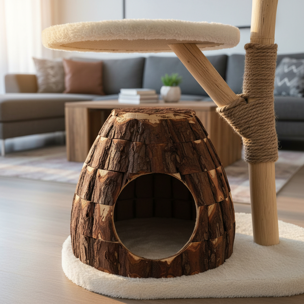 Meraki Home, Ansamblu pentru Pisici, Inspirat din Natura, TREE BARK NEST