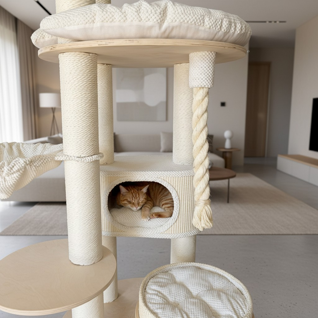 Meraki Home, Ansamblu pentru Pisici, Realizat din Lemn, IVORY LOFT TOWER