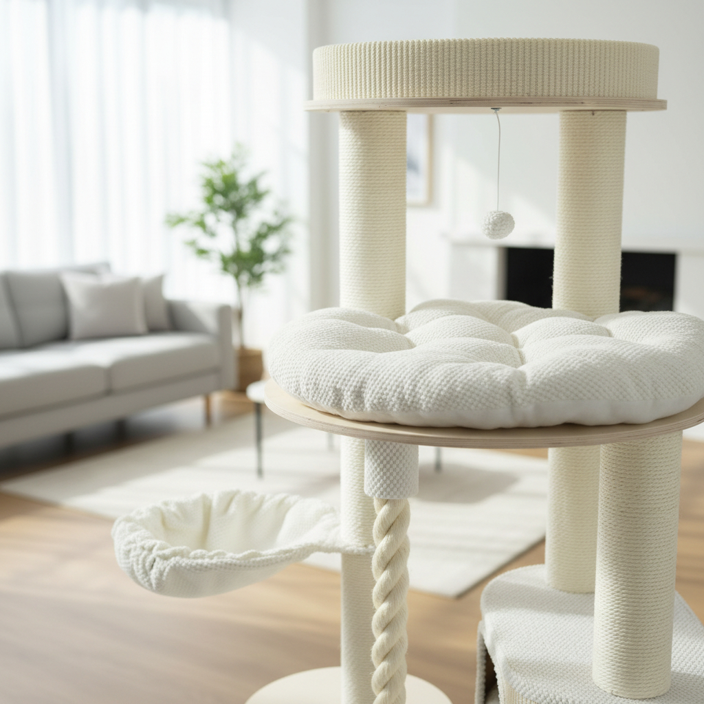 Meraki Home, Ansamblu pentru Pisici, Realizat din Lemn, IVORY LOFT TOWER