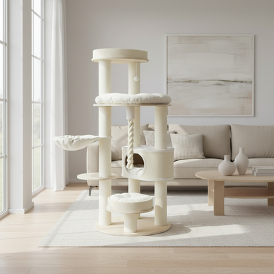 Meraki Home, Ansamblu pentru Pisici, Realizat din Lemn, IVORY LOFT TOWER