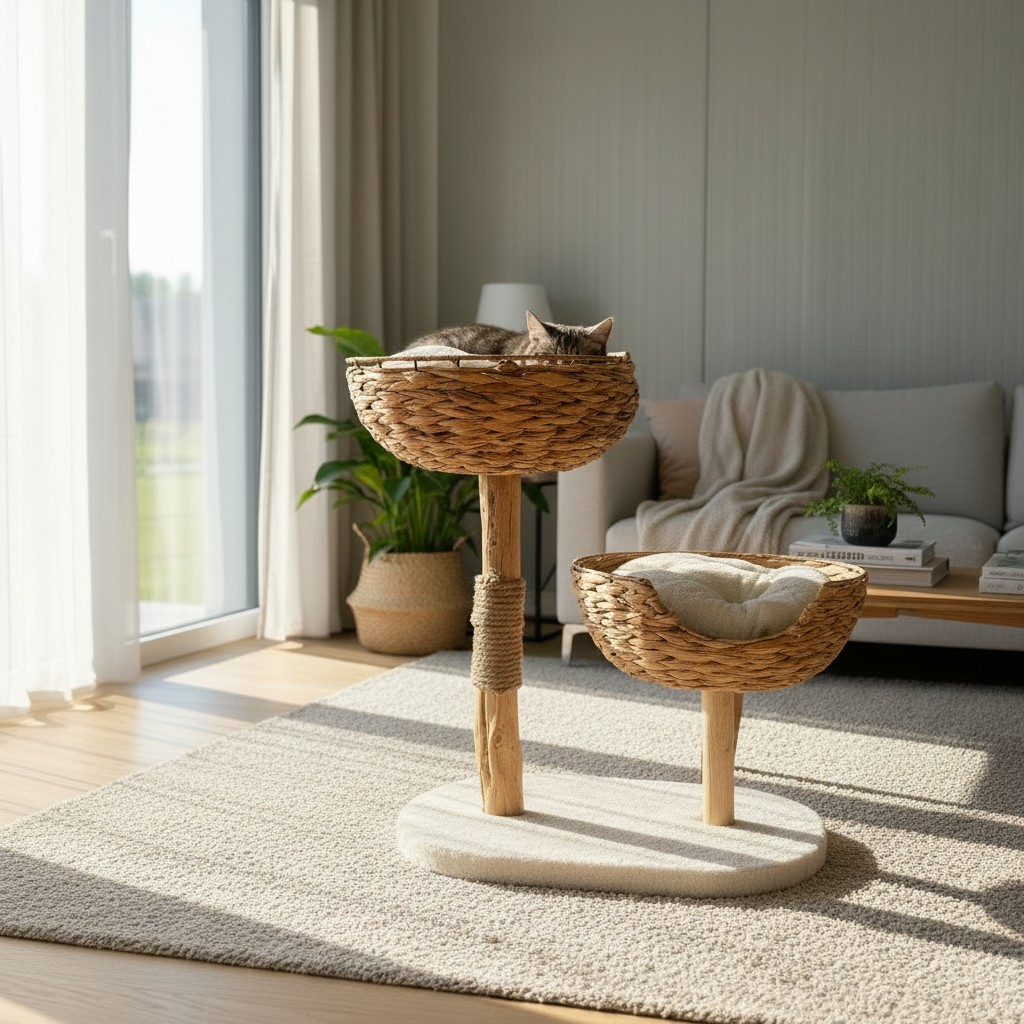 Meraki Home, Ansamblu pentru Pisici, Realizat din Ramuri Naturale, WOVEN NEST DUO