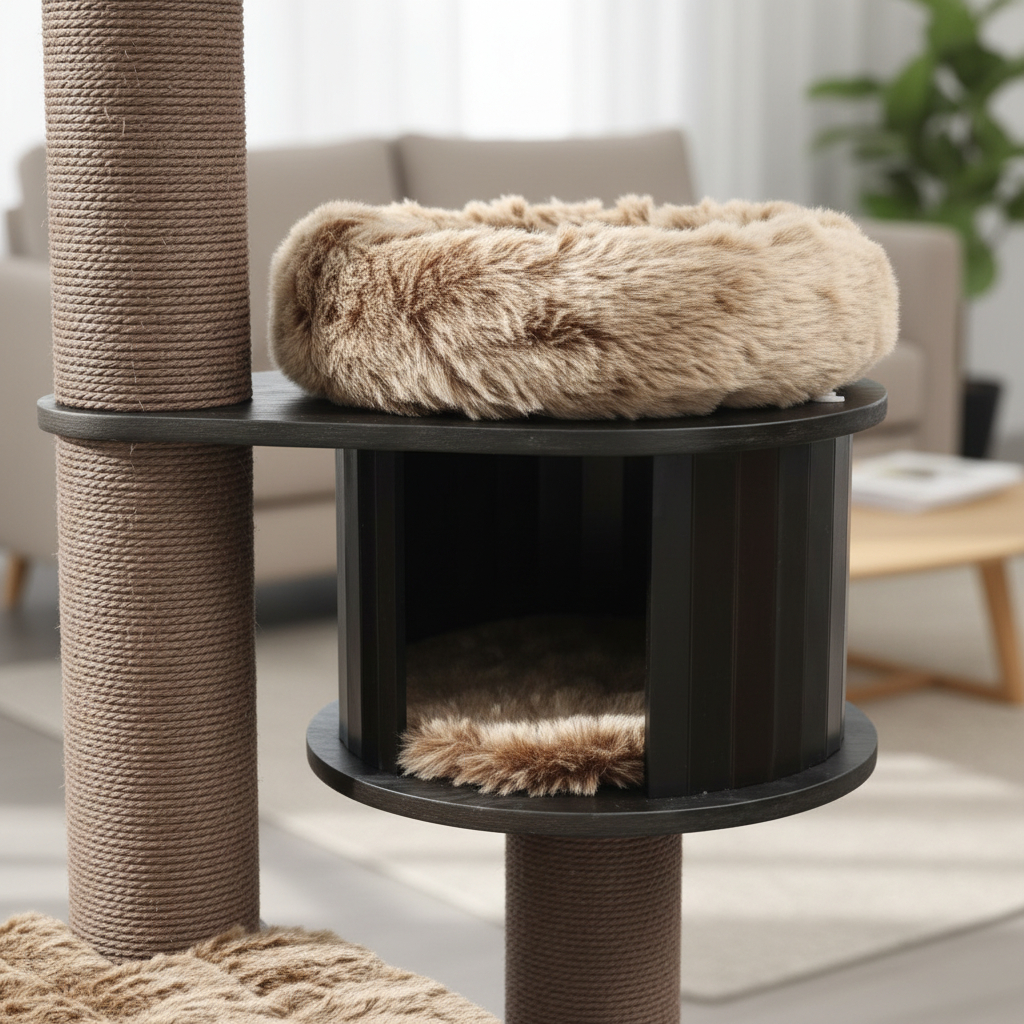 Meraki Home, Ansamblu pentru Pisici, Realizat din Lemn, ESPRESSO CLOUD LARGE