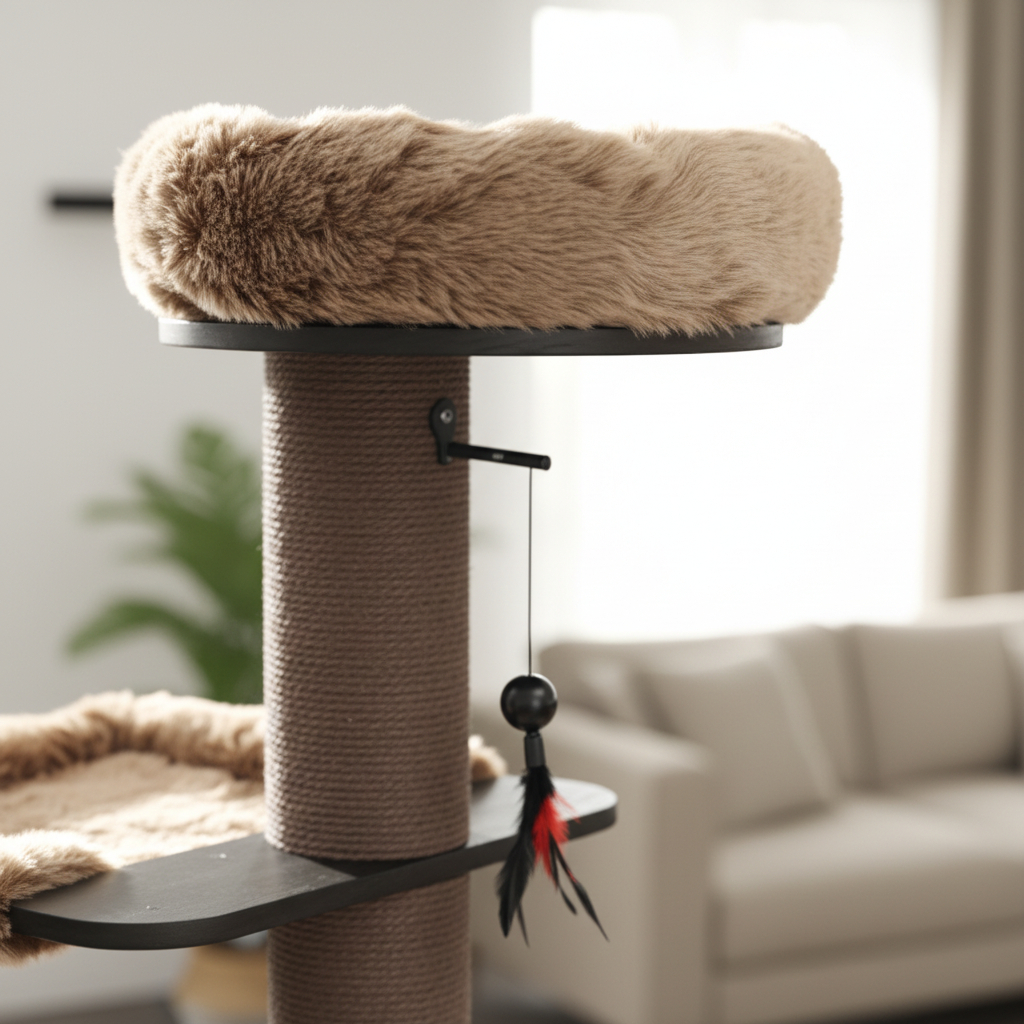 Meraki Home, Ansamblu pentru Pisici, Realizat din Lemn, ESPRESSO CLOUD LARGE