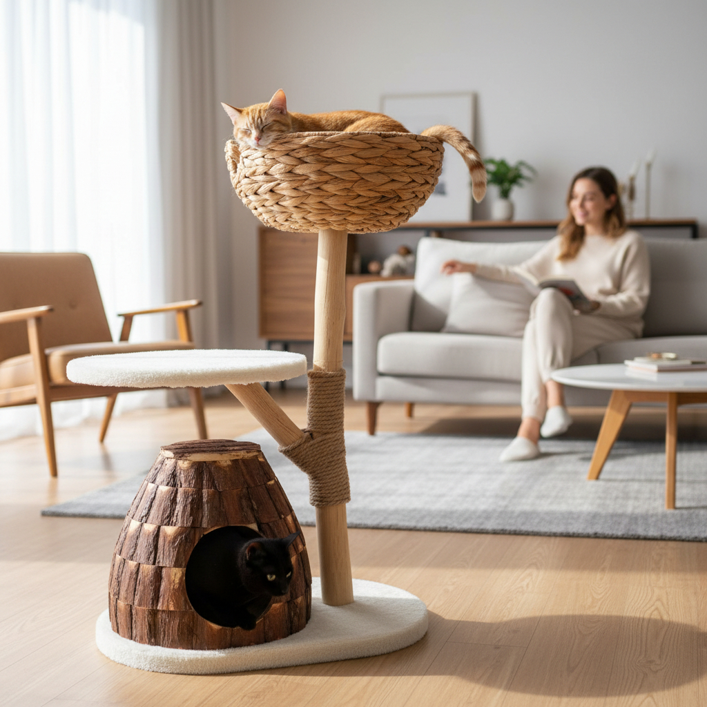 Meraki Home, Ansamblu pentru Pisici, Inspirat din Natura, TREE BARK NEST