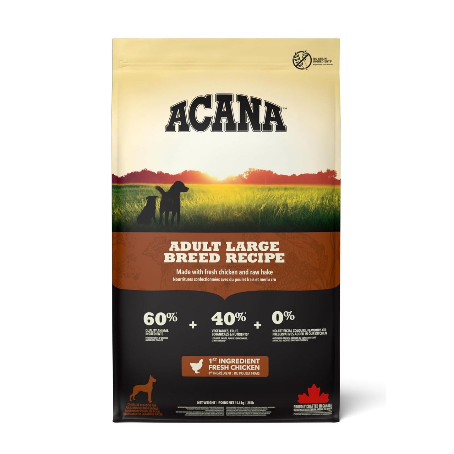 ACANA Adult Large Breed, Hrana Uscata pentru Caini Adult Talie Mare, cu Pui, Cambula si Hering, Fara Cereale, 11.4kg / 17kg