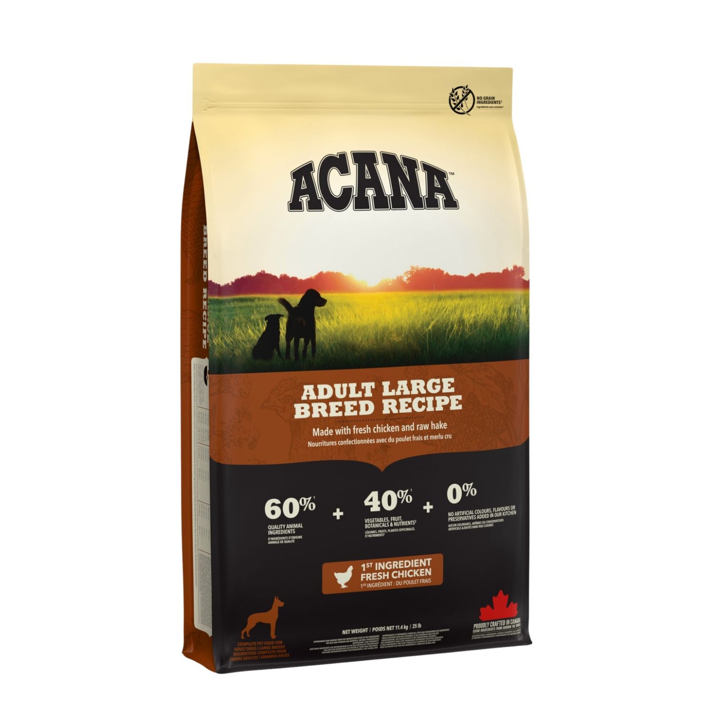 ACANA Adult Large Breed, Hrana Uscata pentru Caini Adult Talie Mare, cu Pui, Cambula si Hering, Fara Cereale, 11.4kg / 17kg