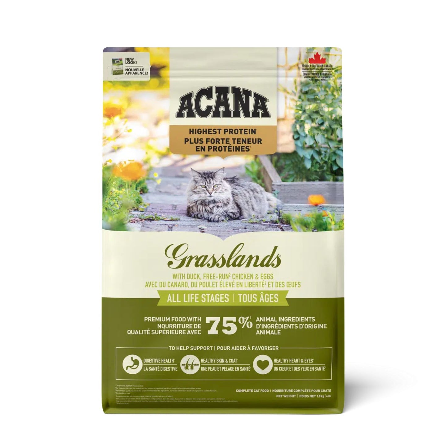 ACANA Grasslands, Hrana Uscata pentru Pisici, Toate Varstele, cu Rata, Pui si Oua, 1.8kg / 4.5kg