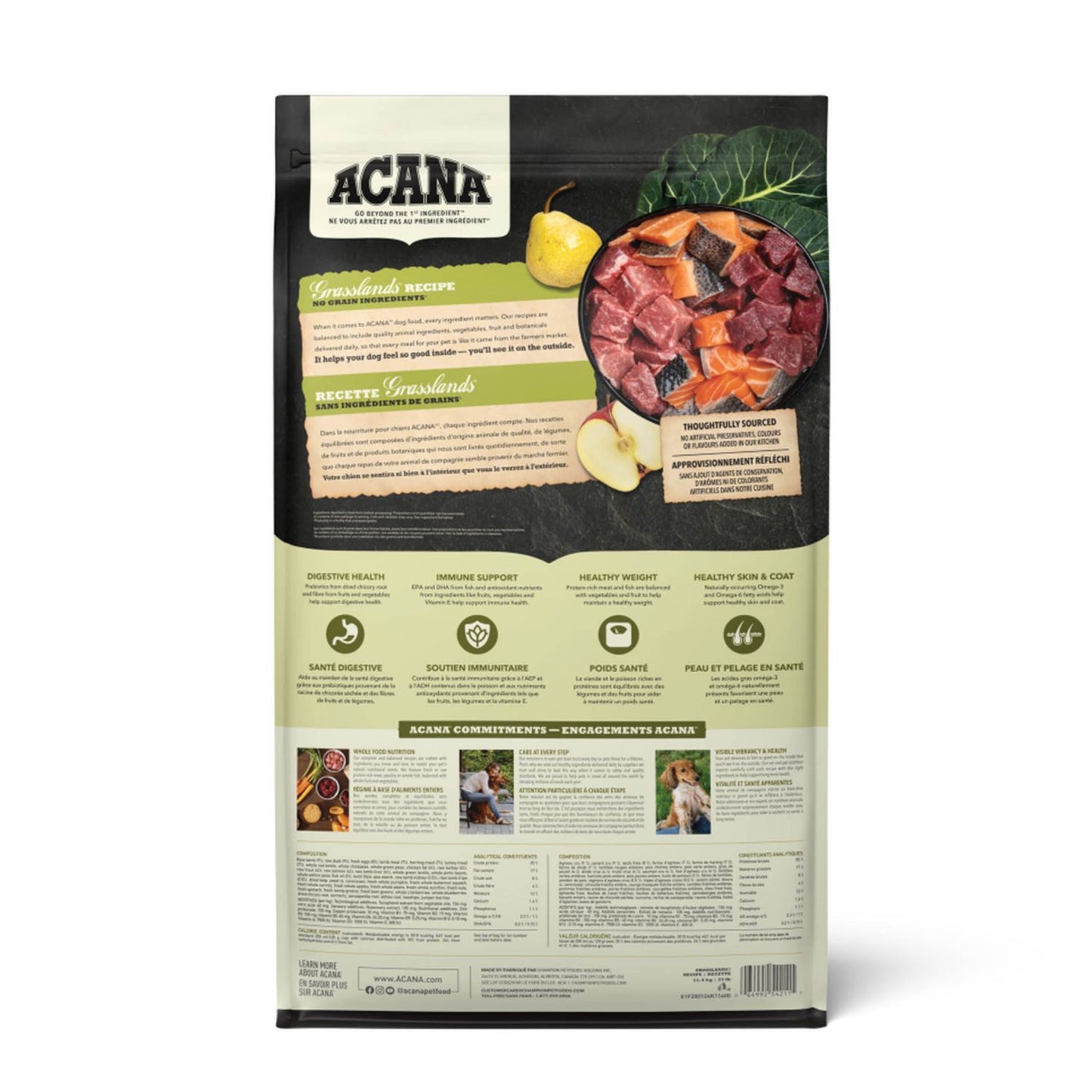 ACANA Highest Protein Grasslands, Hrana Uscata pentru Caini, cu Miel, Rata si Peste, Toate Etapele de Viata, Fara Cereale 11.4kg