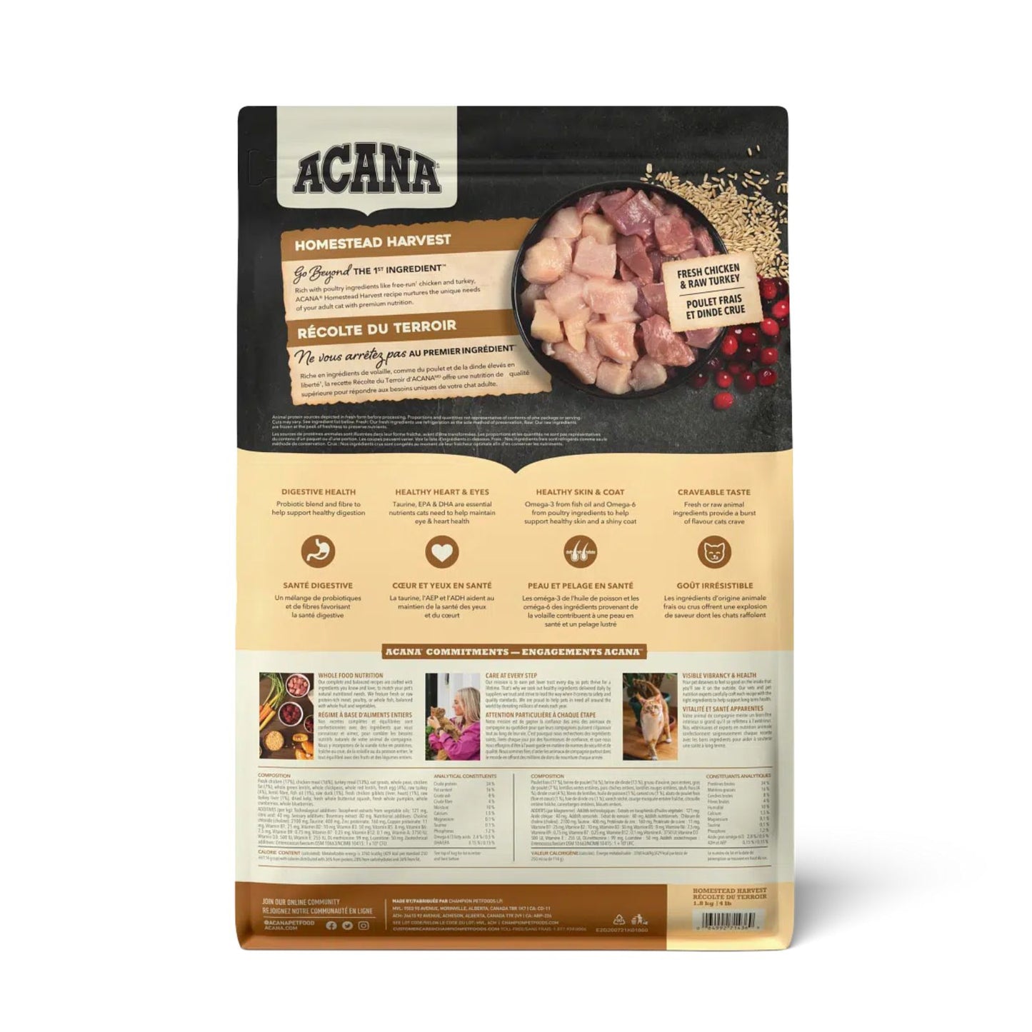 ACANA Homestead Harvest, Hrana Uscata pentru Pisici Adulte, cu Pui si Curcan, 1.8kg / 4.5kg
