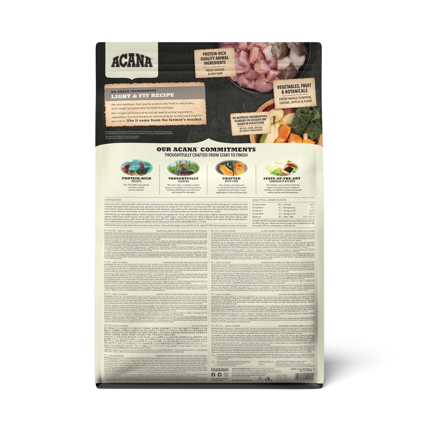 ACANA Light & Fit, Hrana Uscata pentru Caini Adult, Toate Taliile, cu Pui, Curcan si Peste, Controlul Greutatii, Fara Cereale, 2kg / 11.4kg