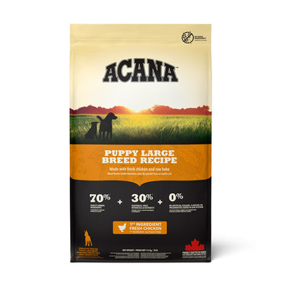 ACANA Puppy Large Breed, Hrana Uscata Caini Junior Talie Mare, cu Pui, Cambula si Hering, Fara Cereale, 11.4kg / 17kg