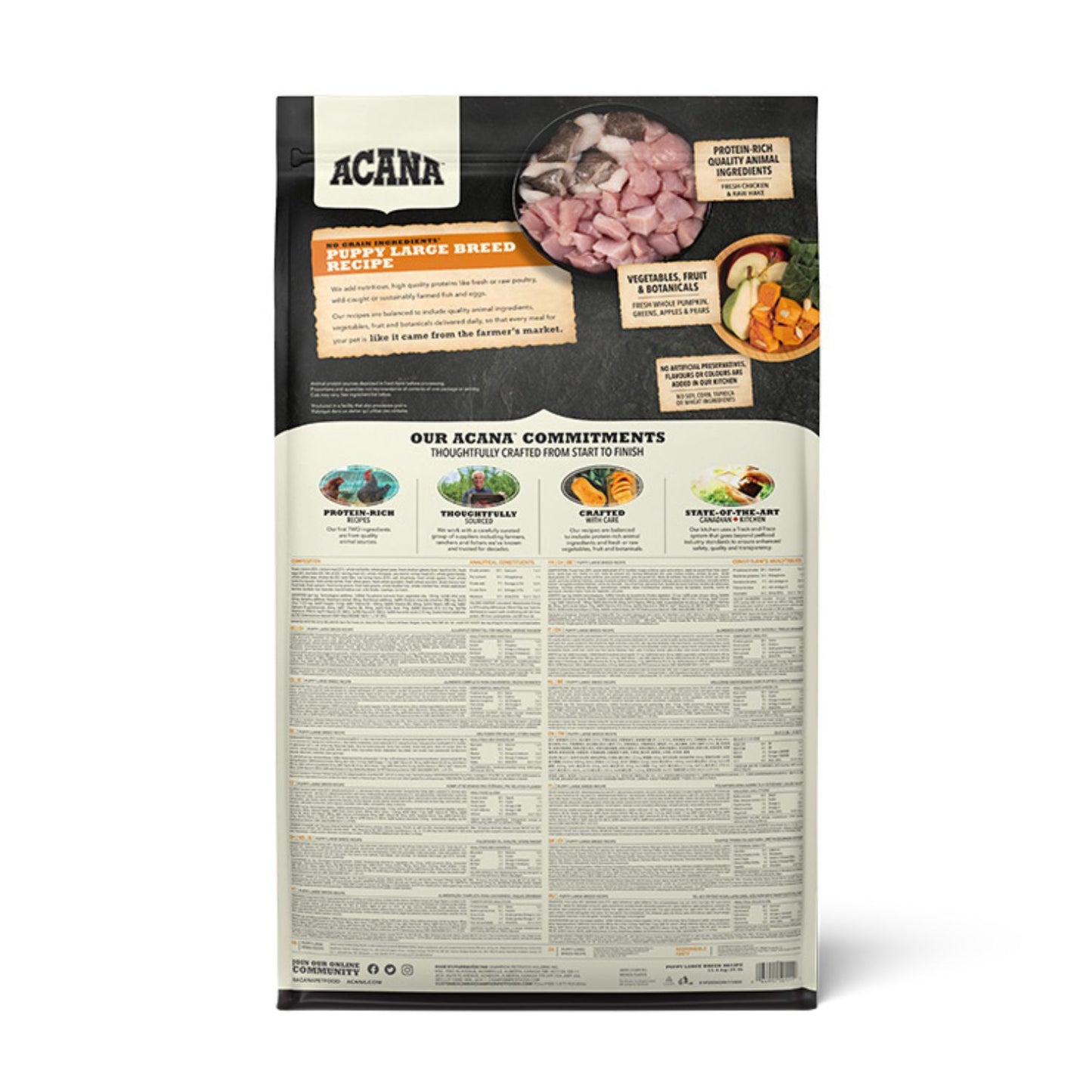 ACANA Puppy Large Breed, Hrana Uscata Caini Junior Talie Mare, cu Pui, Cambula si Hering, Fara Cereale, 11.4kg / 17kg