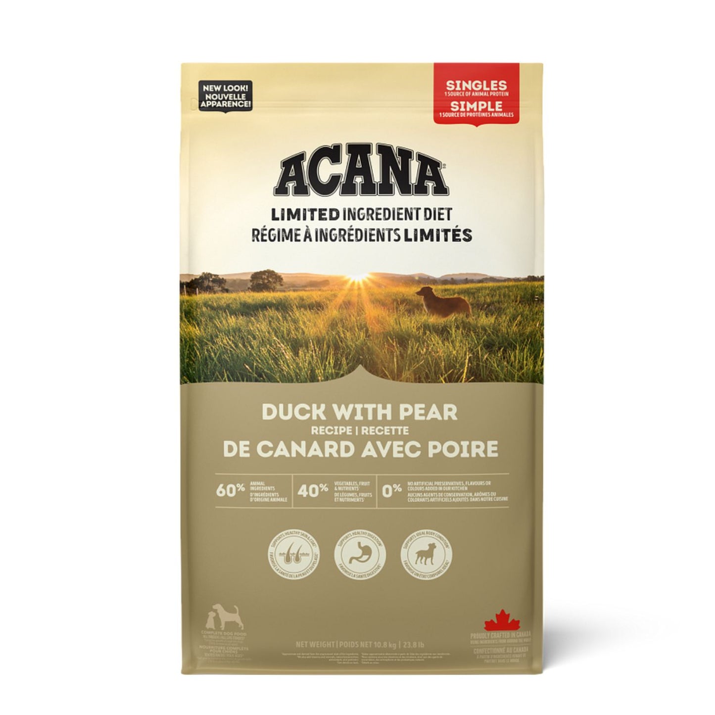 ACANA Singles Free-Run Duck, Hrana Uscata pentru Caini Monoprotein cu Rata si Pere, Toate Etapele de Viata, Fara Cereale, 11.4kg