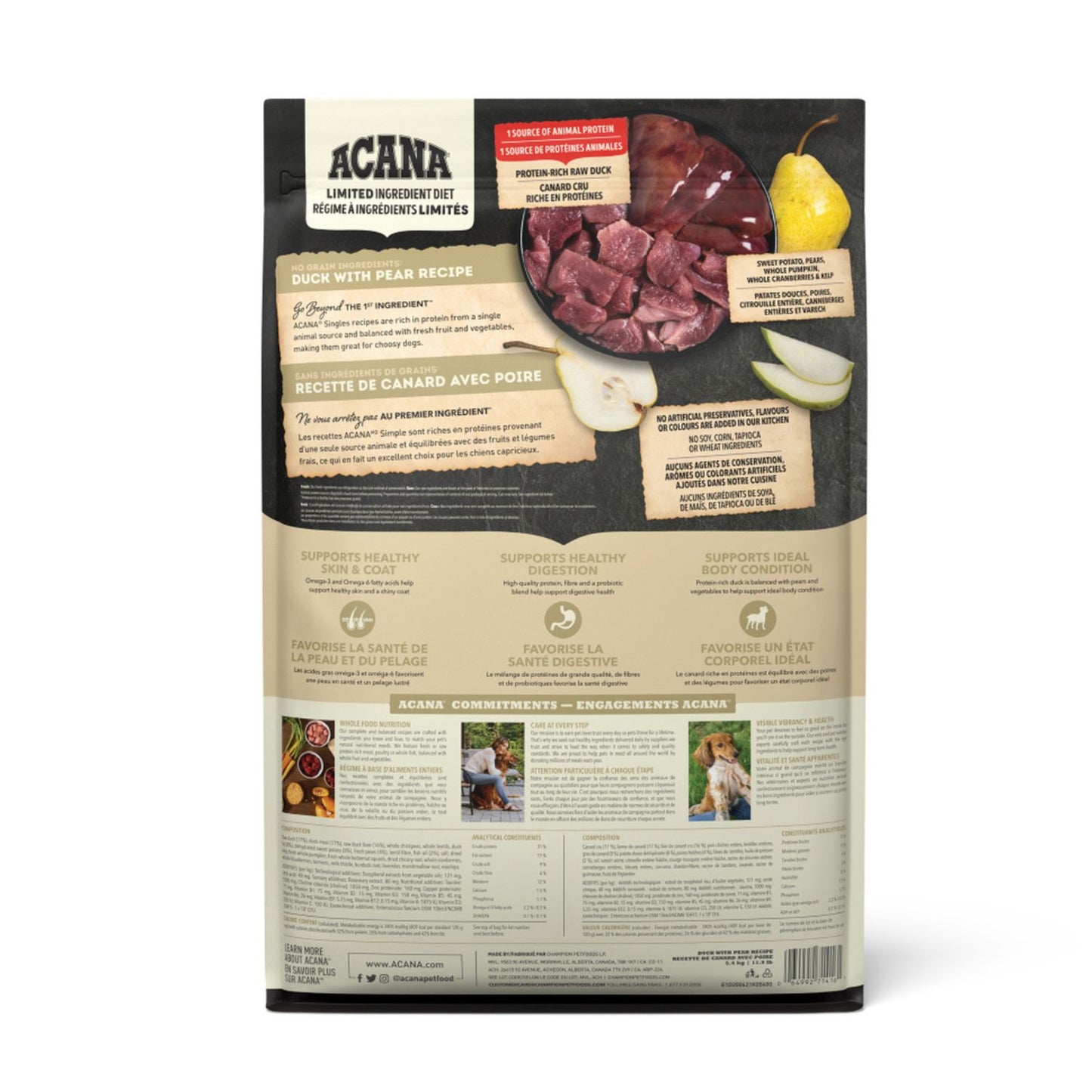 ACANA Singles Free-Run Duck, Hrana Uscata pentru Caini Monoprotein cu Rata si Pere, Toate Etapele de Viata, Fara Cereale, 11.4kg