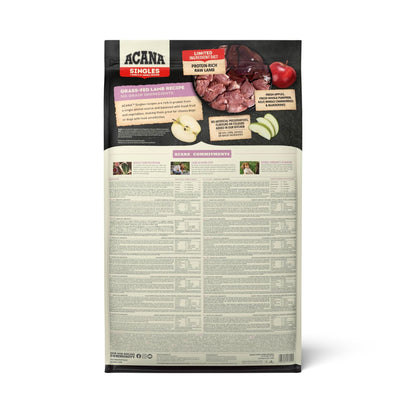 ACANA Singles Grass-Fed Lamb, Hrana Uscata pentru Caini Monoprotein, cu Miel si Mere, Toate Etapele de Viata, Fara Cereale, 2kg / 11.4kg / 17kg