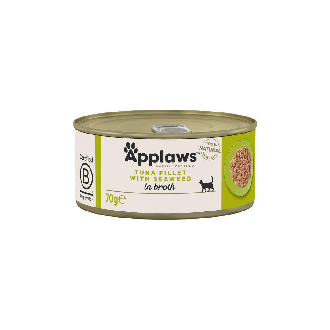 APPLAWS Conserva, Hrana Umeda pentru Pisici, Adult, cu File de Ton cu Alge Marine, 100% Natural, 70g / 156g