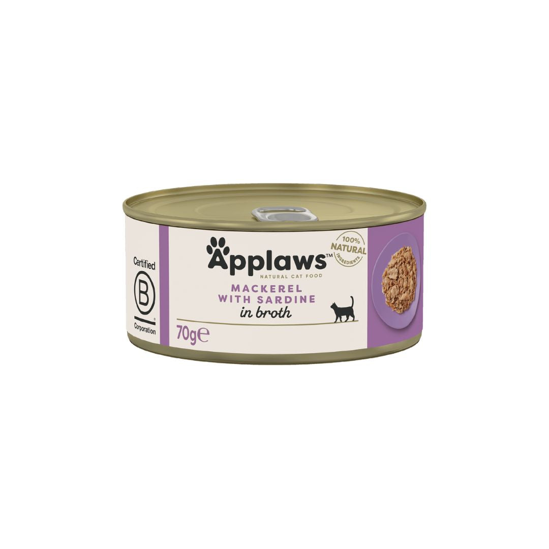 APPLAWS Conserva, Hrana Umeda pentru Pisici, Adult, cu Macrou si Sardine, 100% Natural, 70g