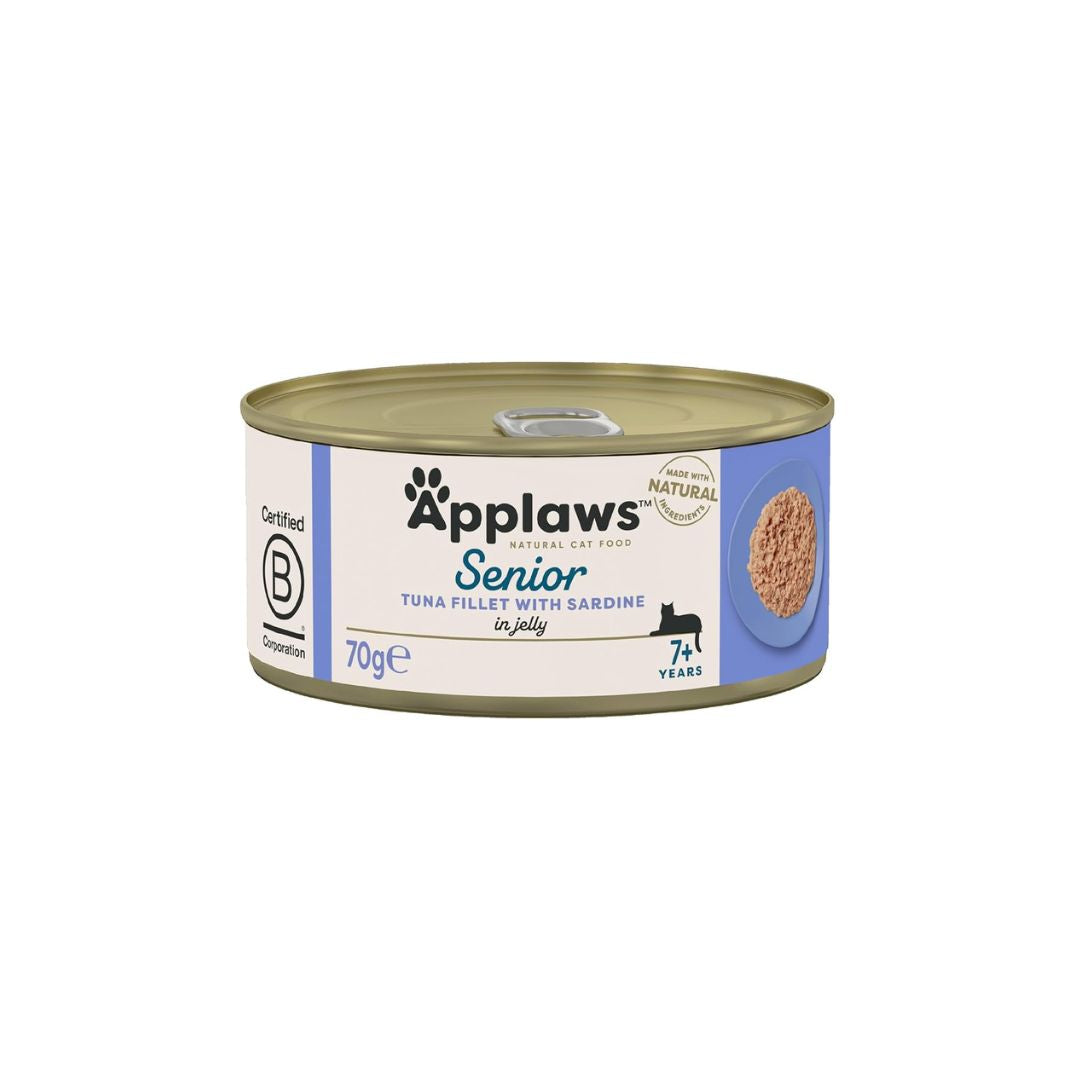 APPLAWS Conserva, Hrana Umeda pentru Pisici, Senior, cu File de Ton si Sardine, 100% Natural, 70g