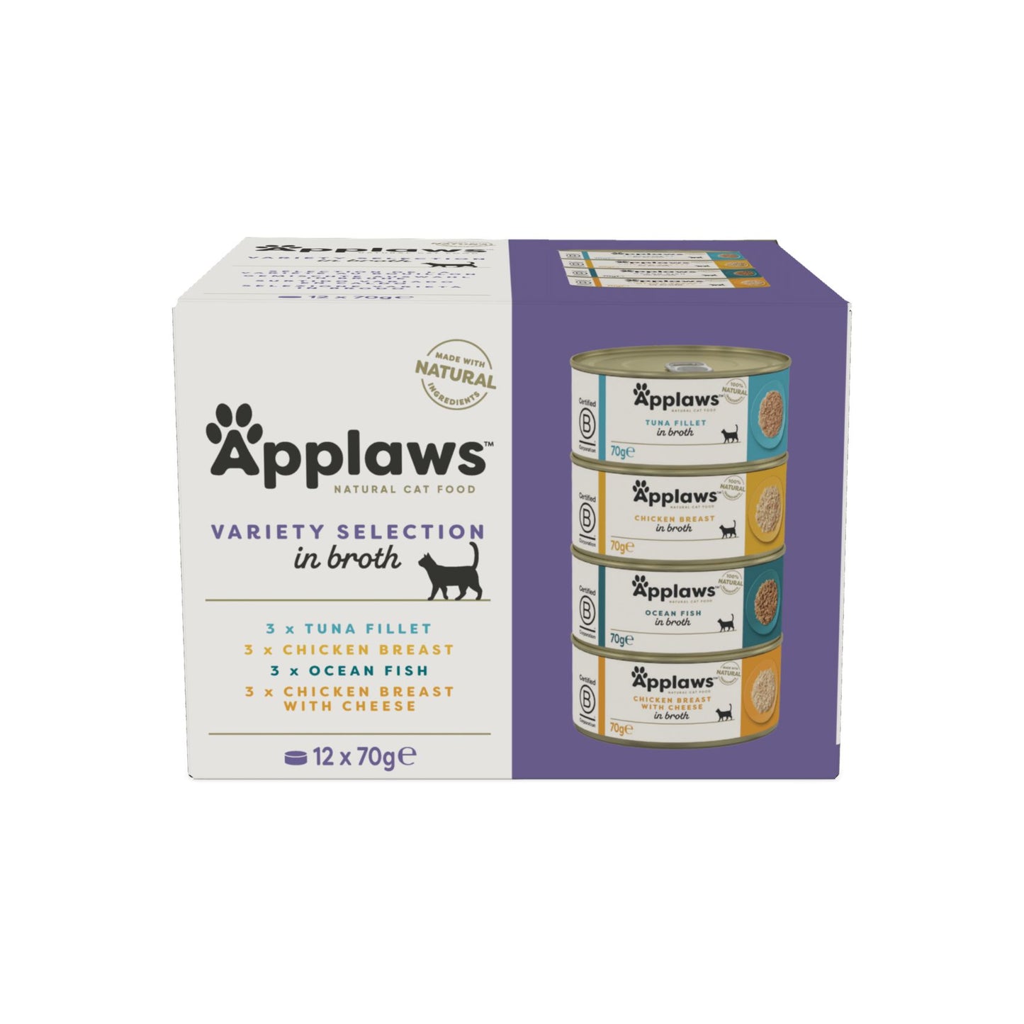 APPLAWS Multipack, Hrana Umeda Complementara pentru Pisici Adulte, Selectie Variata in Supa, 100% Natural, 12x70g