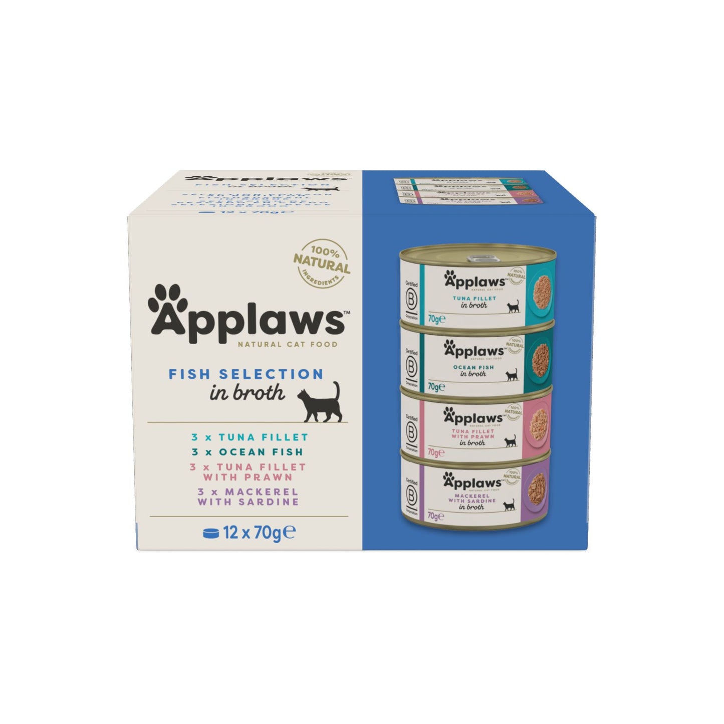 APPLAWS Multipack, Hrana Umeda Complementara pentru Pisici Adulte, Selectie de Peste in Supa, 100% Natural, 12x70g
