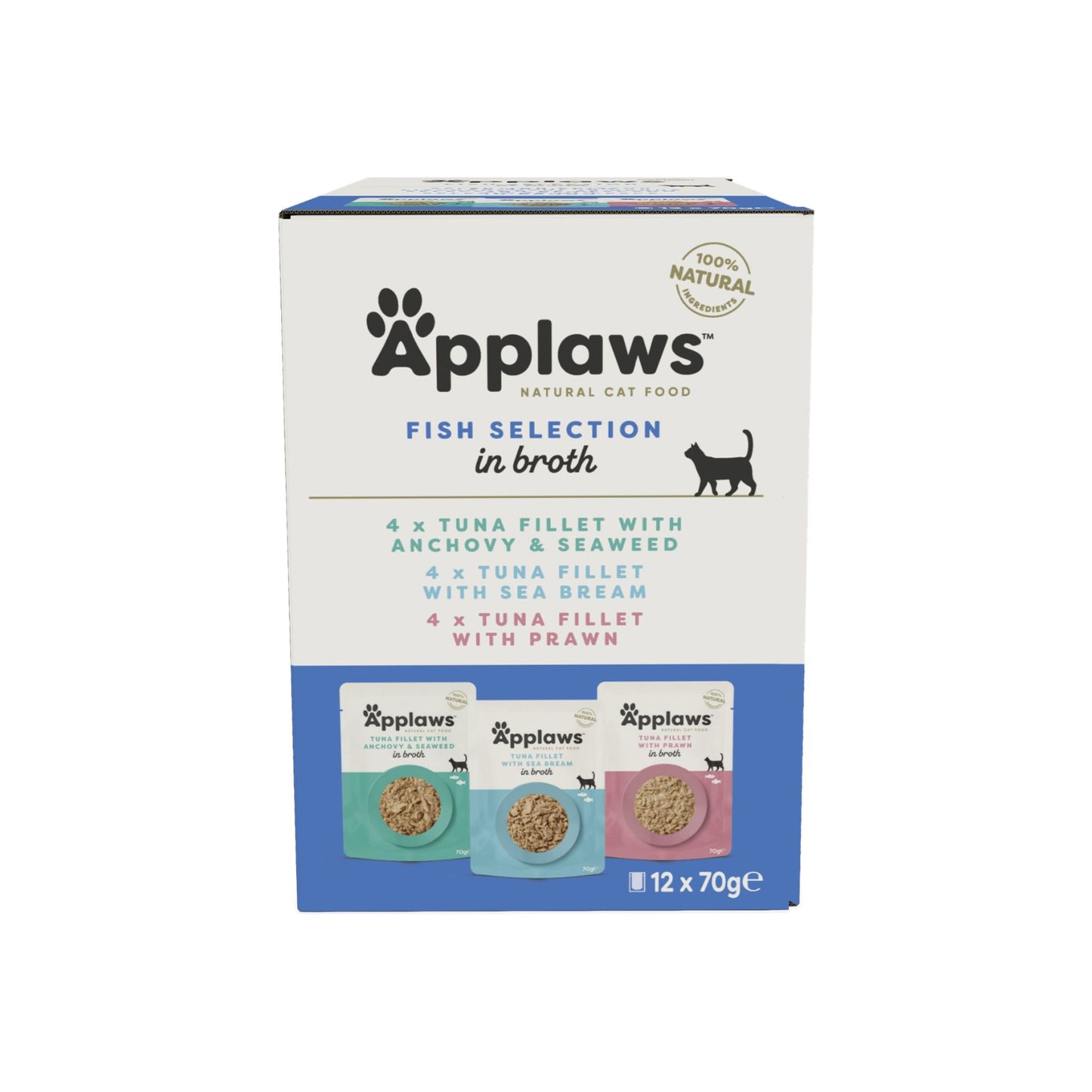 APPLAWS Multipack, Hrana Umeda Complementara pentru Pisici Adulte, Selectie de Peste in Supa, 100% Natural, 12x70g