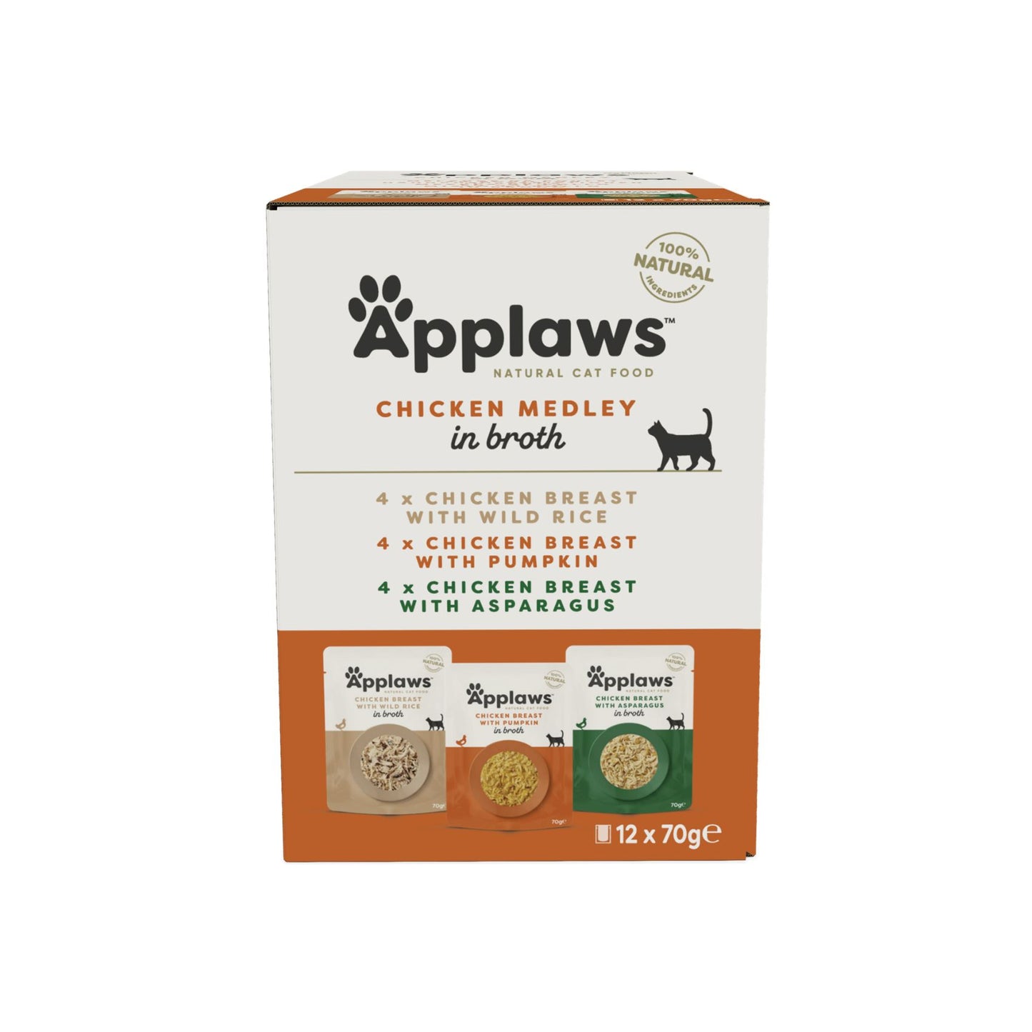APPLAWS Multipack, Hrana Umeda Complementara pentru Pisici Adulte, Selectie de Pui (Chicken Medley) in Supa, 100% Natural, 12x70g