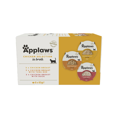 APPLAWS Multipack, Hrana Umeda Complementara pentru Pisici Adulte, Selectie de Pui in Supa, 100% Natural, 8x60g