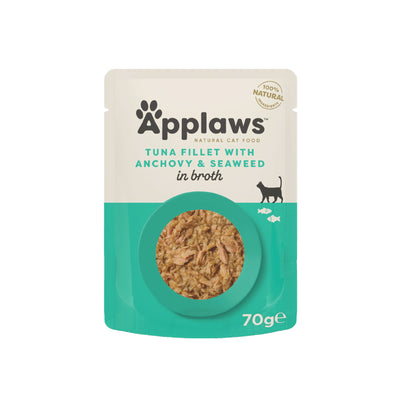 APPLAWS Plic, Hrana Umeda Complementara pentru Pisici Adulte, cu File de Ton, Anșoa si Alge Marine in Supa, 100% Natural, 70g