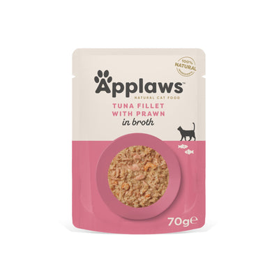 APPLAWS Plic, Hrana Umeda Complementara pentru Pisici Adulte, cu File de Ton si Creveti in Supa, 100% Natural, 70g