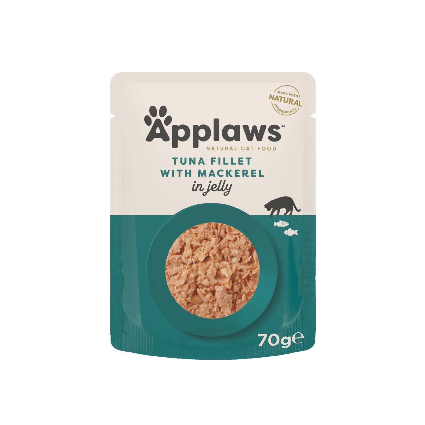 APPLAWS Plic, Hrana Umeda Complementara pentru Pisici Adulte, cu File de Ton si Macrou in Gelatina, 100% Natural, 70g