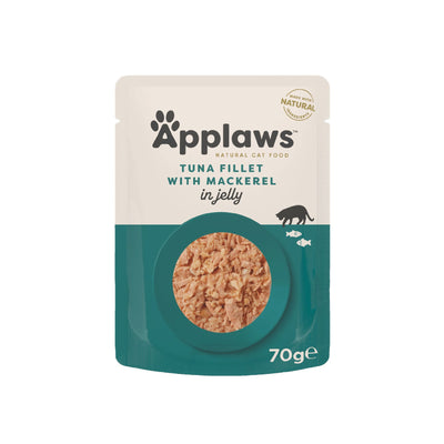APPLAWS Plic, Hrana Umeda Complementara pentru Pisici Adulte, cu File de Ton si Macrou in Gelatina, 100% Natural, 70g
