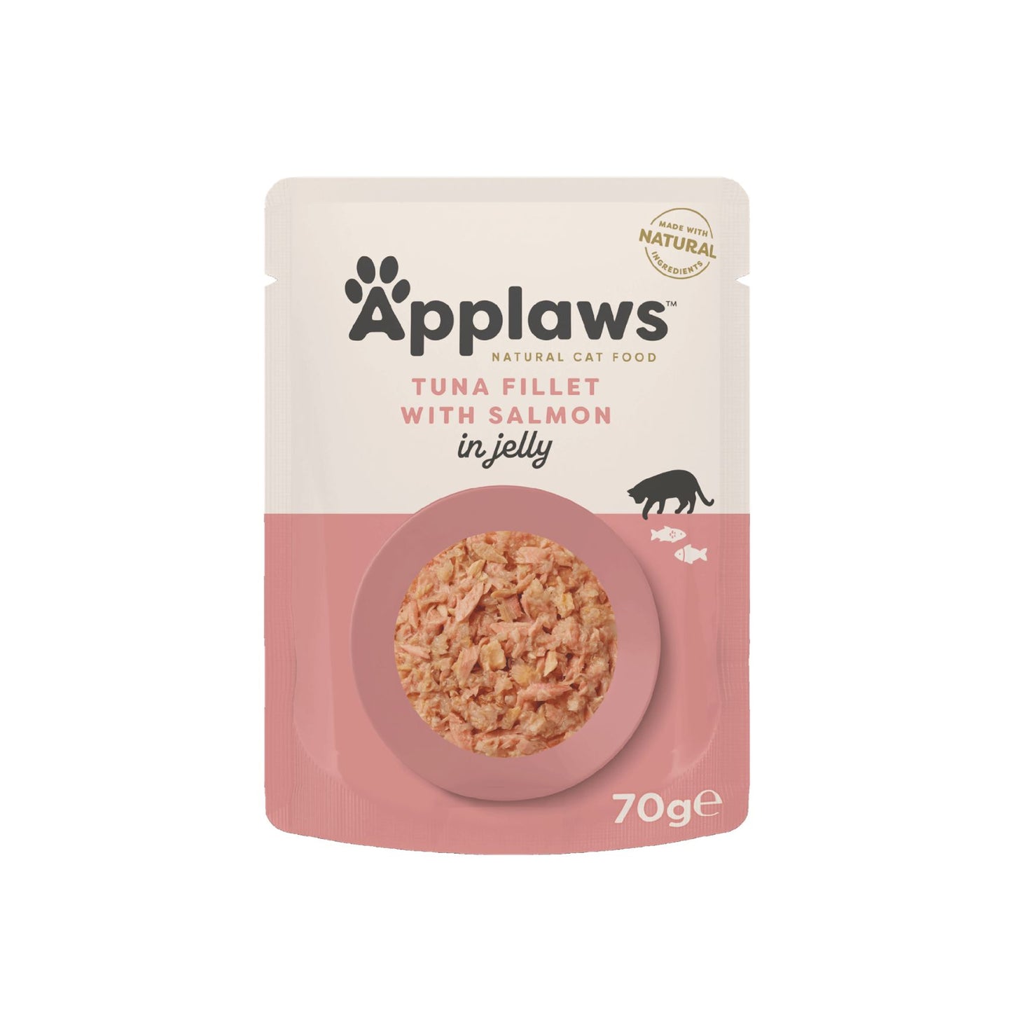 APPLAWS Plic, Hrana Umeda Complementara pentru Pisici Adulte, cu File de Ton si Somon in Gelatina, 100% Natural, 70g