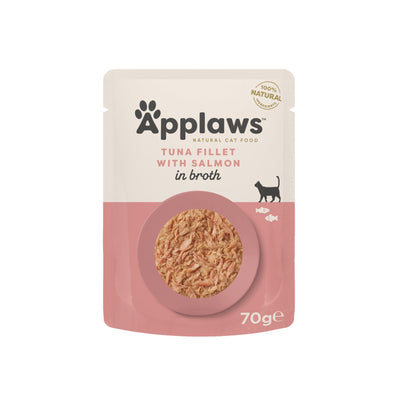 APPLAWS Plic, Hrana Umeda Complementara pentru Pisici Adulte, cu File de Ton si Somon in Supa, 100% Natural, 70g