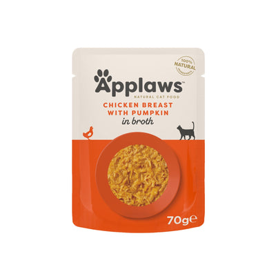 APPLAWS Plic, Hrana Umeda Complementara pentru Pisici Adulte, cu Piept de Pui si Dovleac in Supa, 100% Natural, 70g