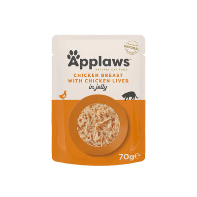 APPLAWS Plic, Hrana Umeda Complementara pentru Pisici Adulte, cu Piept de Pui si Ficat de Pui in Gelatina, 100% Natural, 70g