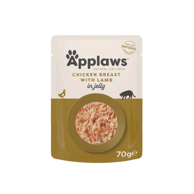 APPLAWS Plic, Hrana Umeda Complementara pentru Pisici Adulte, cu Piept de Pui si Miel in Gelatina, 100% Natural, 70g
