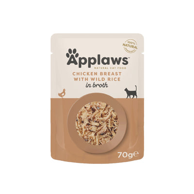 APPLAWS Plic, Hrana Umeda Complementara pentru Pisici Adulte, cu Piept de Pui si Orez Salbatic in Supa, 100% Natural, 70g